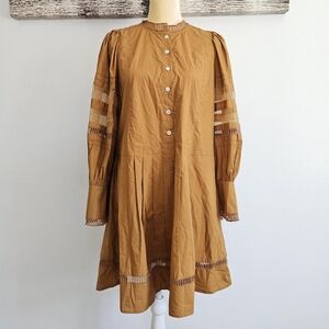 Sea New York Organza Long Sleeve Cotton dress in mustard color